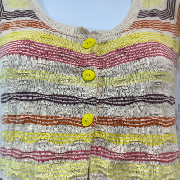 Anthropologie Sparrow Pointelle Knit 3 Button Strip Cap Sleeve Cardigan X Small - Picture 3 of 8